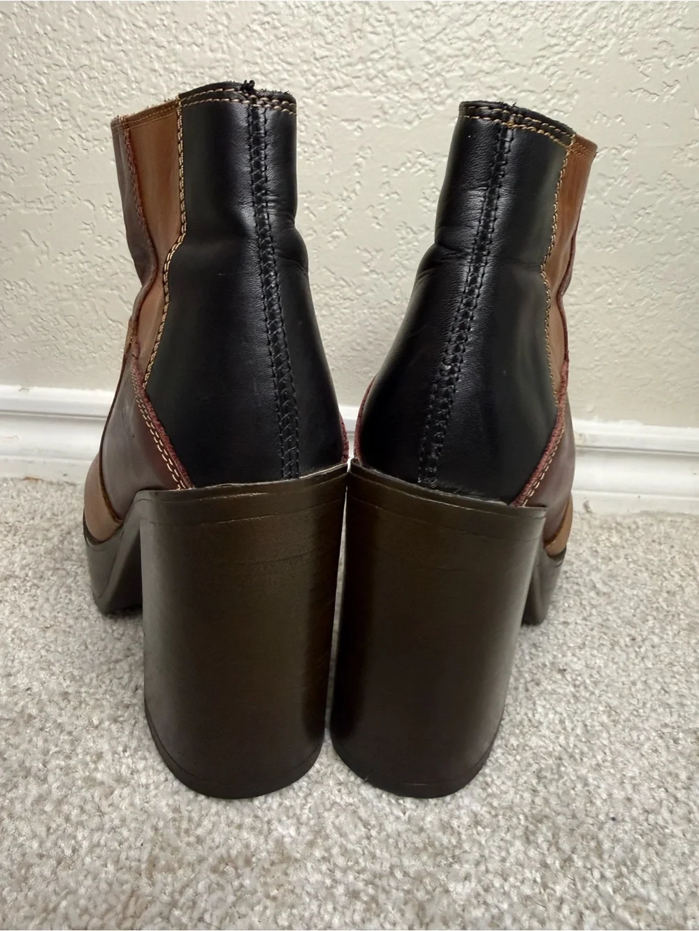 Vintage Y2K Steve Madden Patchwork Leather Platform Ankle Boots